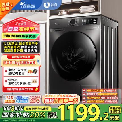 小天鹅（LittleSwan）滚筒洗衣机全自动家用 TG100APUREPRO 懒人超薄10公斤 以旧换新 家电国家补贴20% 一级能效 内衣洗