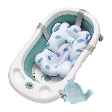 十月结晶婴儿洗澡盆新生儿大号可折叠智能感温格洛里蓝浴盆浴网浴垫3件套