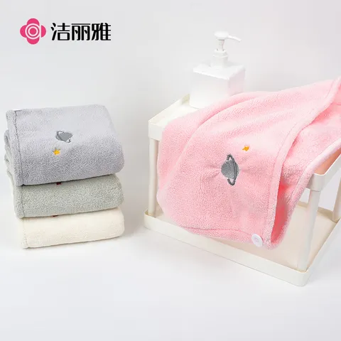 洁丽雅刺绣干发帽可爱速干擦头干发毛巾柔软强吸水包头巾女 浅绿 图片 3