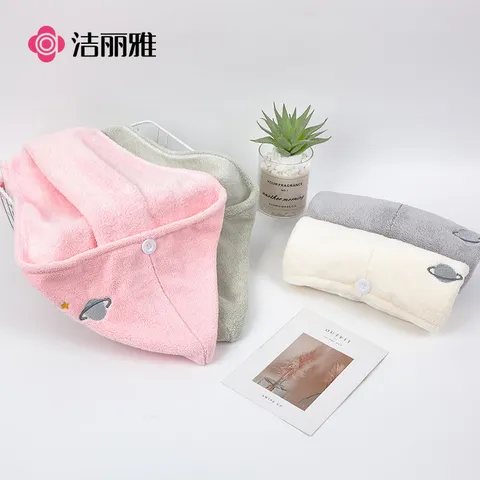 洁丽雅刺绣干发帽可爱速干擦头干发毛巾柔软强吸水包头巾女 浅绿 图片 5
