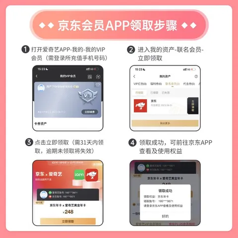 爱奇艺白金VIP会员年卡+京东PLUS会员年卡 支持电视端 填写手机号充值 图片 5