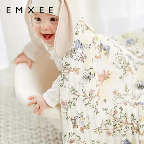 嫚熙（EMXEE）婴儿纱布浴巾纯棉宝宝新生儿童大尺寸浴巾 梦幻乐园 110×110cm 图片 2