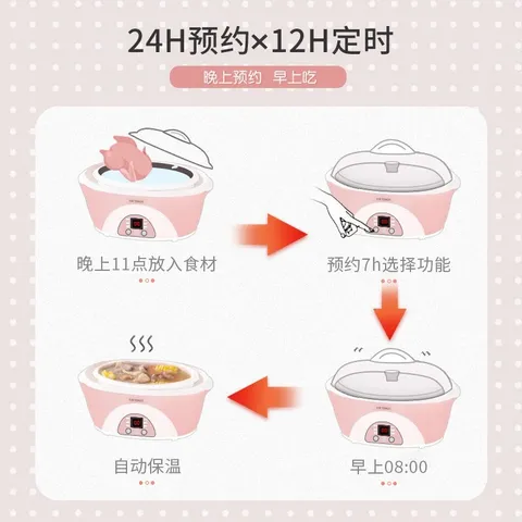 天际（TONZE） 电炖锅电炖盅煲汤锅隔水炖盅 白瓷煮粥锅炖汤锅陶瓷快炖锅炖汤盅 养生锅燕窝炖盅 粉色 1.6L 丨标准款丨三胆 图片 7