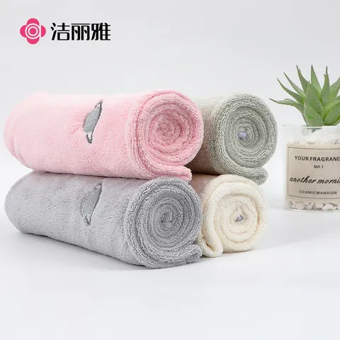 洁丽雅刺绣干发帽可爱速干擦头干发毛巾柔软强吸水包头巾女 浅绿 图片 4