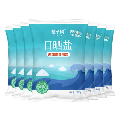 桔子树日晒盐未加碘350g食用盐海盐未添加抗结剂 烧烤炒菜盐 烘焙海盐 350g*8袋【未加碘 国企品质海盐】 图片 7