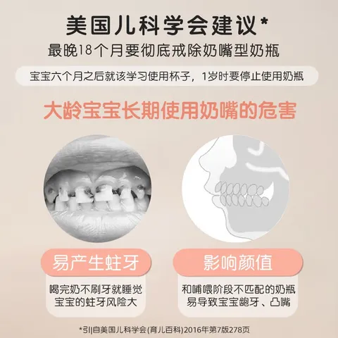 UBMOM吸管杯婴儿宝宝学饮杯儿童喝水杯直饮杯牛奶杯吸管奶瓶一岁以上 白色小麋鹿280ml 弹盖式 （直饮吸管+重力球）适合6个月+ 图片 3
