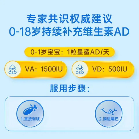 星鲨维生素AD滴剂（胶囊型）48粒 0-1岁 ad滴剂0-1岁 ad婴儿 维生素Ad 可用于预防和治疗维生素A及D3缺乏症 图片 4