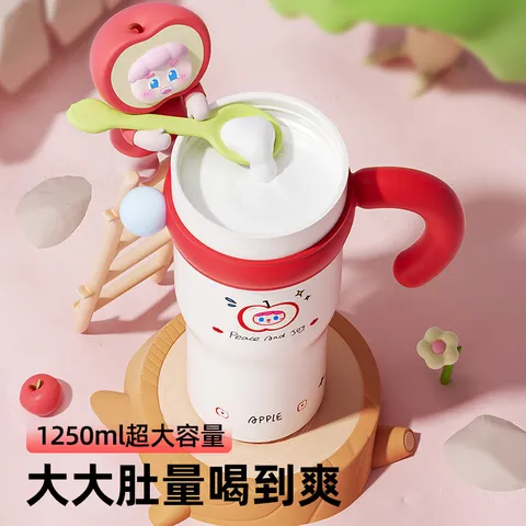 BABLOV花伴森保温杯女士大容量吸管杯高颜值陶瓷内胆水杯生日礼物冰霸杯 图片 5