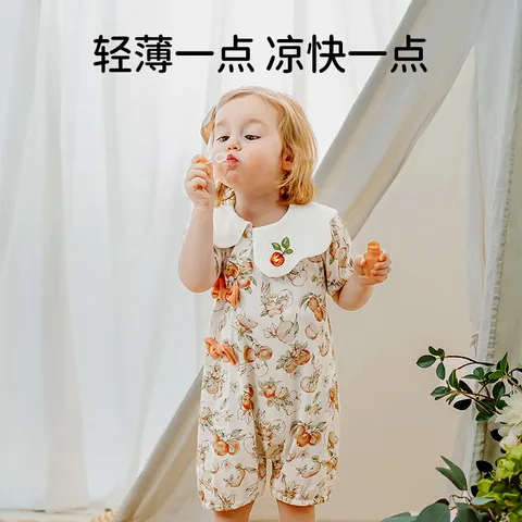 欧孕（OUYUN）婴儿包屁衣夏季宝宝衣服女宝翻领纯棉哈衣婴幼儿外出长袖爬服 缤纷果乐 59cm 图片 4