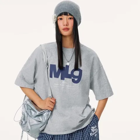 Mmlg7A抗菌纯棉短袖T恤女男夏季新款潮牌印花韩系t宽松上衣情侣体恤衫 花灰色 M 图片 1