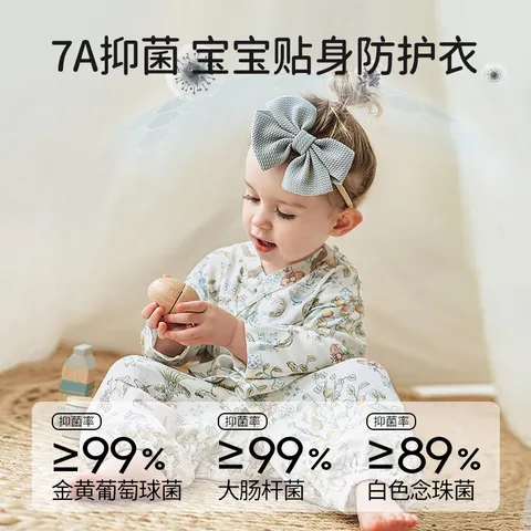 欧孕（OUYUN）婴儿连体衣夏季宝宝衣服薄款桑蚕丝和尚服长袖哈衣爬服空调服 密林松鼠【蚕丝竹棉-柔软透气】 59cm 图片 6