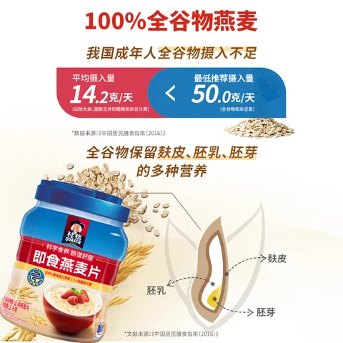 桂格（QUAKER）即食燕麦片1000克罐装 营养早餐 膳食纤维 零添加白砂糖 图片 4