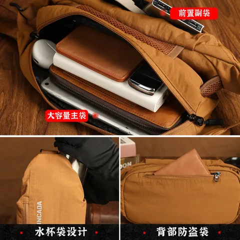 新潮代男士斜挎包轻便休闲胸包大容量单肩包帆布腰包通勤小背包新款 5067黑色【水杯袋+快拆磁吸扣】 图片 3