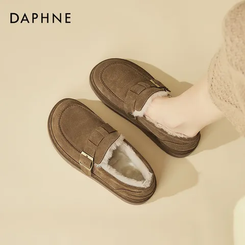 达芙妮平底加绒保暖勃肯鞋女冬季复古百搭舒适软底毛毛鞋棉鞋女 卡其 37 图片 3