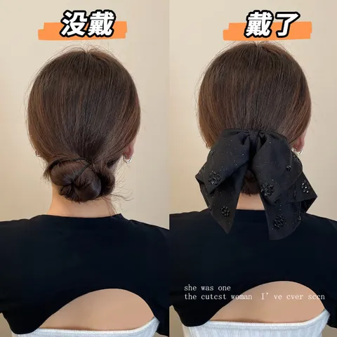 其他品牌花语高级感蝴蝶结抓夹2025新款轻奢风高端后脑勺高马尾发 黑色蝴蝶结_主图款抓夹【1个装】 图片 4