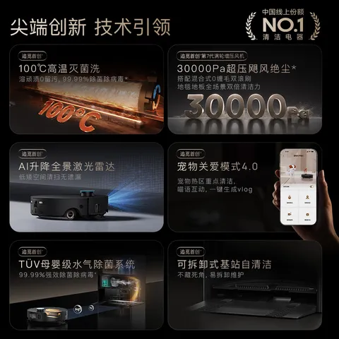 追觅【价保618】X50Pro滚筒版扫地机器人扫拖洗烘一体自清洗加长滚筒洗地机器人水箱版RLS42CE-1 图片 6