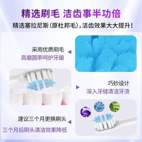 适用素士SOOCAS电动牙刷头X3U/X3Pro/V1/V2/X5X1贝医生替换刷头 3支 【偏软】磨尖细软型黑色 图片 2