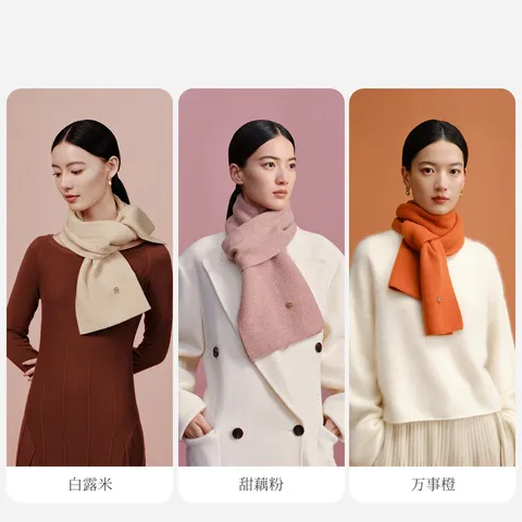 万事利WENSLI纯羊毛围巾女围脖红色围巾送女友节日送礼礼物礼盒装 初见 图片 7