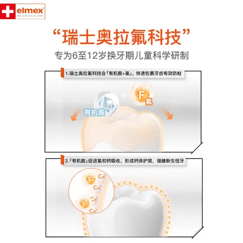 ELMEX主推艾美适0-6-12岁 含氟儿童牙膏 防蛀固齿少儿牙膏温和不刺激 6-12岁牙膏*2+成人防蛀牙膏20ml*2 图片 2
