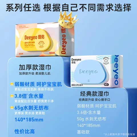 德佑湿纸巾80抽*10包 加厚尊享版湿巾大包 婴儿手口EDI纯水擦脸湿巾纸 图片 8