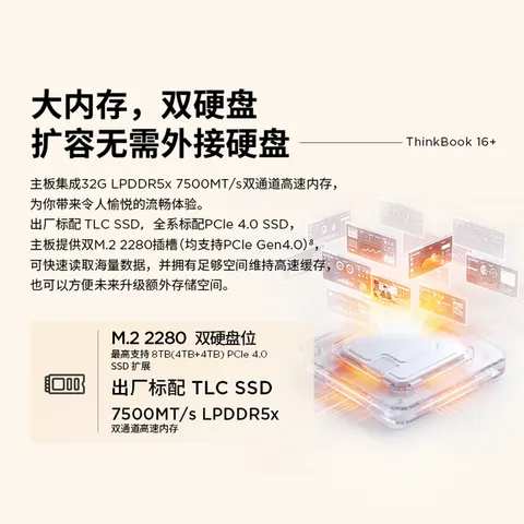 ThinkPad国家补贴15%联想笔记本电脑ThinkBook16+ 2026全能本 锐龙7 H 255 32G 1T 3.2K 16英寸高刷 月神灰 图片 6