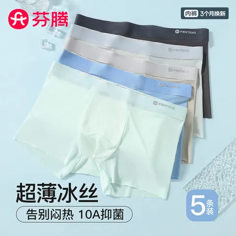 FENTENG/芬腾 男款无痕冰丝内裤 5条装 2XL 碳灰/浅灰/燕麦/海蓝/薄荷绿