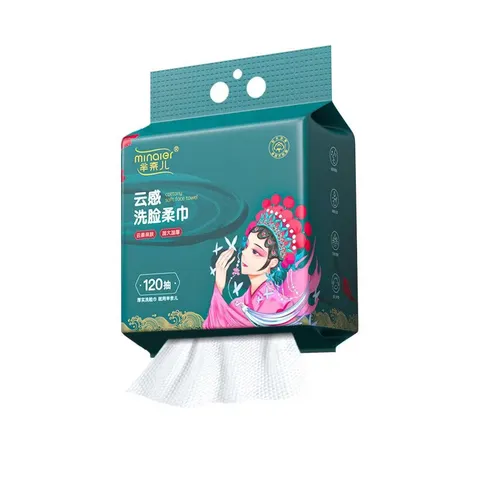 芈奈儿一次性加厚悬挂式棉柔巾洗脸巾干湿两用洗面巾擦脸巾加大 国潮洗脸巾120抽*1提 图片 6