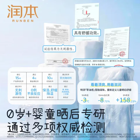 润本冰冰霜儿童面霜宝宝面霜夏季补水清爽保湿晒后舒缓润肤乳积雪草 【春夏舒缓补水】冰冰霜 75g 图片 9