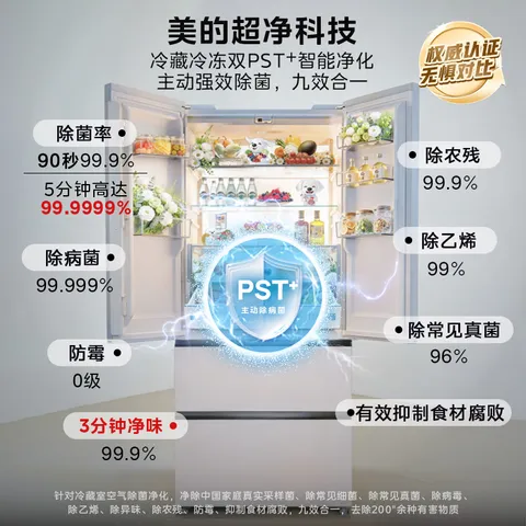 美的小冰狗530法式多门冰箱502L超薄零嵌入式双系统2.0除菌净味一级大容量白MR-530WUFPZE国家补贴 图片 6