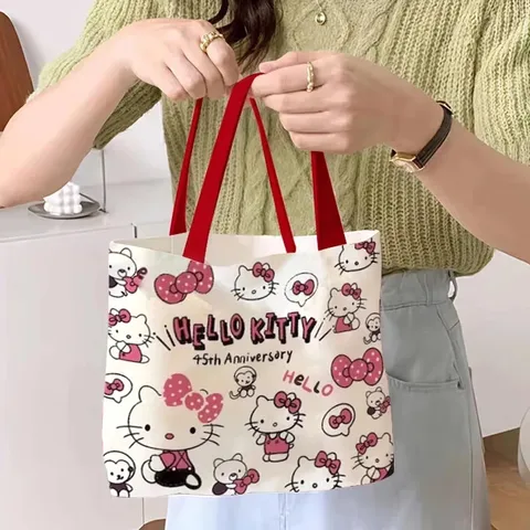 小熊帆布包女学生便携上班帆布手提包新款韩版甜美便当帆布袋 KT红手提 图片 3