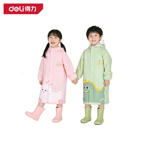 得力（deli）儿童雨衣中小学生上学专用带书包位防暴雨披加长全身 兔子XL码 图片 6