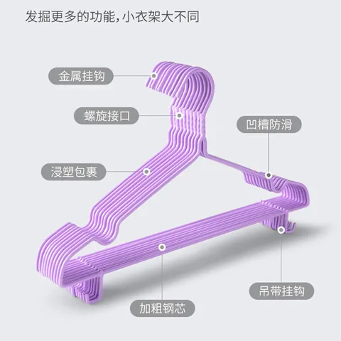 京喜指数 加粗防滑衣架成人衣架加粗防滑晾晒衣架收纳无痕家用 随机颜色 10个 【带凹槽挂钩】 图片 3