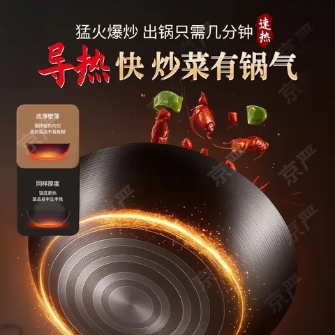 京严铁锅章丘炒锅无涂层炒菜不粘锅家用老式圆底精铁锅具燃气灶专用 适用【3-5人】带盖+铲 32cm 【已开锅 物理不粘 轻松爆炒】 图片 6