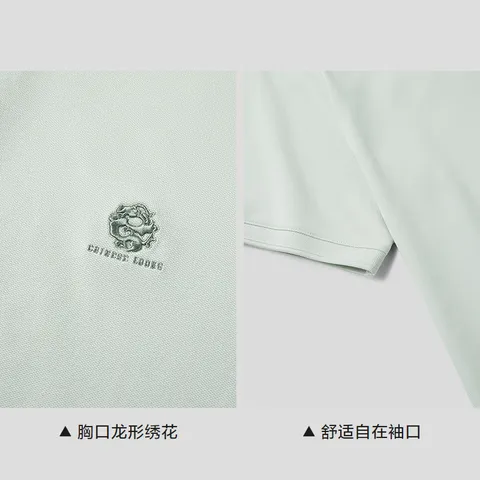 海澜之家（HLA）短袖polo衫男中华龙系列龙形绣花凉感短袖男夏季父亲节礼物 浅绿61 4XL 190/108A 推荐197~210斤 图片 4