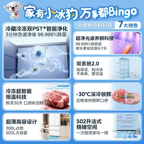 美的小冰狗530法式多门冰箱502L超薄零嵌入式双系统2.0除菌净味一级大容量白MR-530WUFPZE国家补贴 图片 5