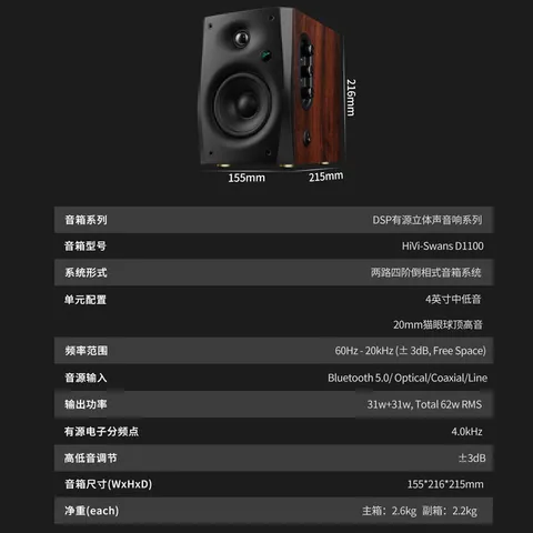 惠威（HiVi）D1100 2.0声道多媒体有源家用音响桌面电视音响笔记本电脑安卓苹果平板手机蓝牙音箱 图片 9