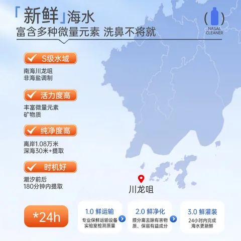 鼻诺（BiNuo）高渗海盐水喷鼻清洗液儿童鼻炎冲洗洗鼻液成人家用500ML*6瓶 图片 3