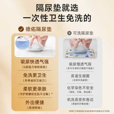 德佑 超柔婴儿隔尿垫一次性护理垫新生儿宝宝床垫透气纸尿垫 【超柔乳霜】白金款M码32片*3包 图片 6