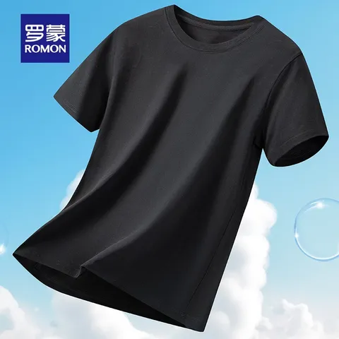 罗蒙（ROMON）高端冰丝凉感高弹短袖t恤衫男2026夏季中青年翻领无痕Polo爸爸装 7T141190黑色 【短袖T恤】 L 图片 1