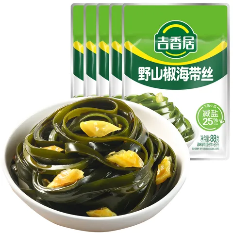吉香居野山椒海带丝88g*5袋凉拌海带丝 即食小菜零食佐餐开味咸菜 图片 1