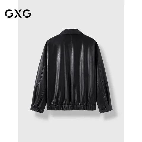 GXG男装2024年翻领皮衣夹克PU外套黑色175/L 图片 2