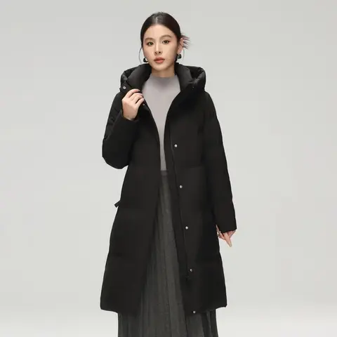 雪中飞中长款羽绒服女【清仓】百搭情侣羽绒服舒适连帽女士羽绒服鸭绒 黑色|8056-3994F S 165/88A 图片 5
