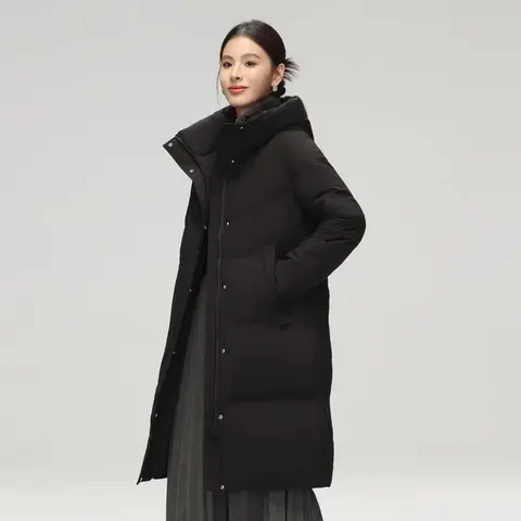 雪中飞中长款羽绒服女【清仓】百搭情侣羽绒服舒适连帽女士羽绒服鸭绒 黑色|8056-3994F S 165/88A 图片 2