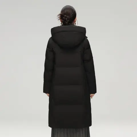 雪中飞中长款羽绒服女【清仓】百搭情侣羽绒服舒适连帽女士羽绒服鸭绒 黑色|8056-3994F S 165/88A 图片 3