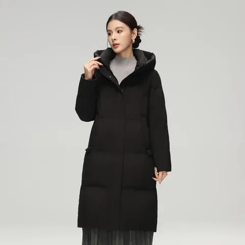 雪中飞中长款羽绒服女【清仓】百搭情侣羽绒服舒适连帽女士羽绒服鸭绒 黑色|8056-3994F S 165/88A 图片 4