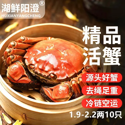 【活蟹】湖鲜阳澄 大闸蟹 去绳足重 1.9-2.2两公母对蟹5对10只 鲜活中秋螃蟹送礼礼盒装 图片 1