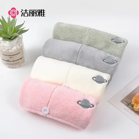 洁丽雅刺绣干发帽可爱速干擦头干发毛巾柔软强吸水包头巾女 浅绿 图片 7