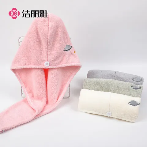 洁丽雅刺绣干发帽可爱速干擦头干发毛巾柔软强吸水包头巾女 浅绿 图片 8