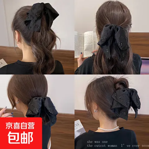 其他品牌花语高级感蝴蝶结抓夹2025新款轻奢风高端后脑勺高马尾发 黑色蝴蝶结_主图款抓夹【1个装】 图片 1