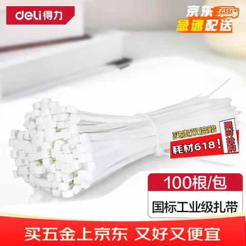deli/得力 尼龙扎带 自锁式 阻燃 白色 100根/包